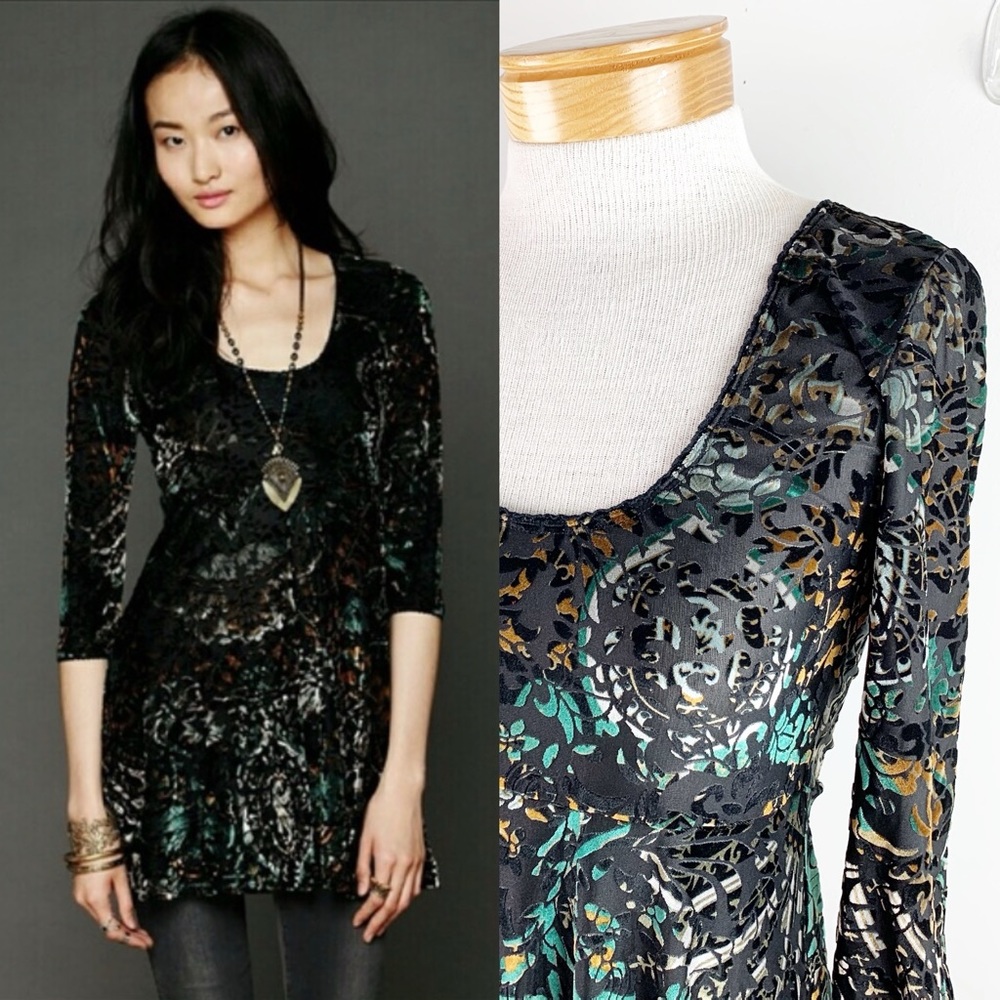 Free People Black and Green Lace Tunic